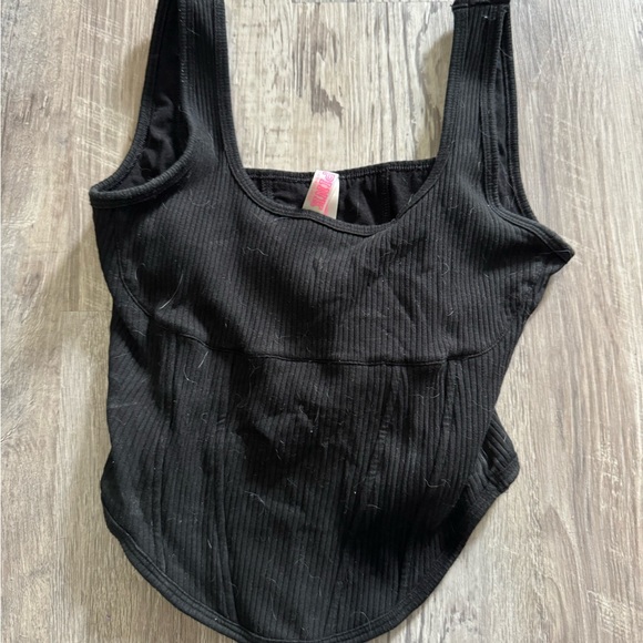 PINK Victoria's Secret Black Ribbed Top - Picture 1 of 3